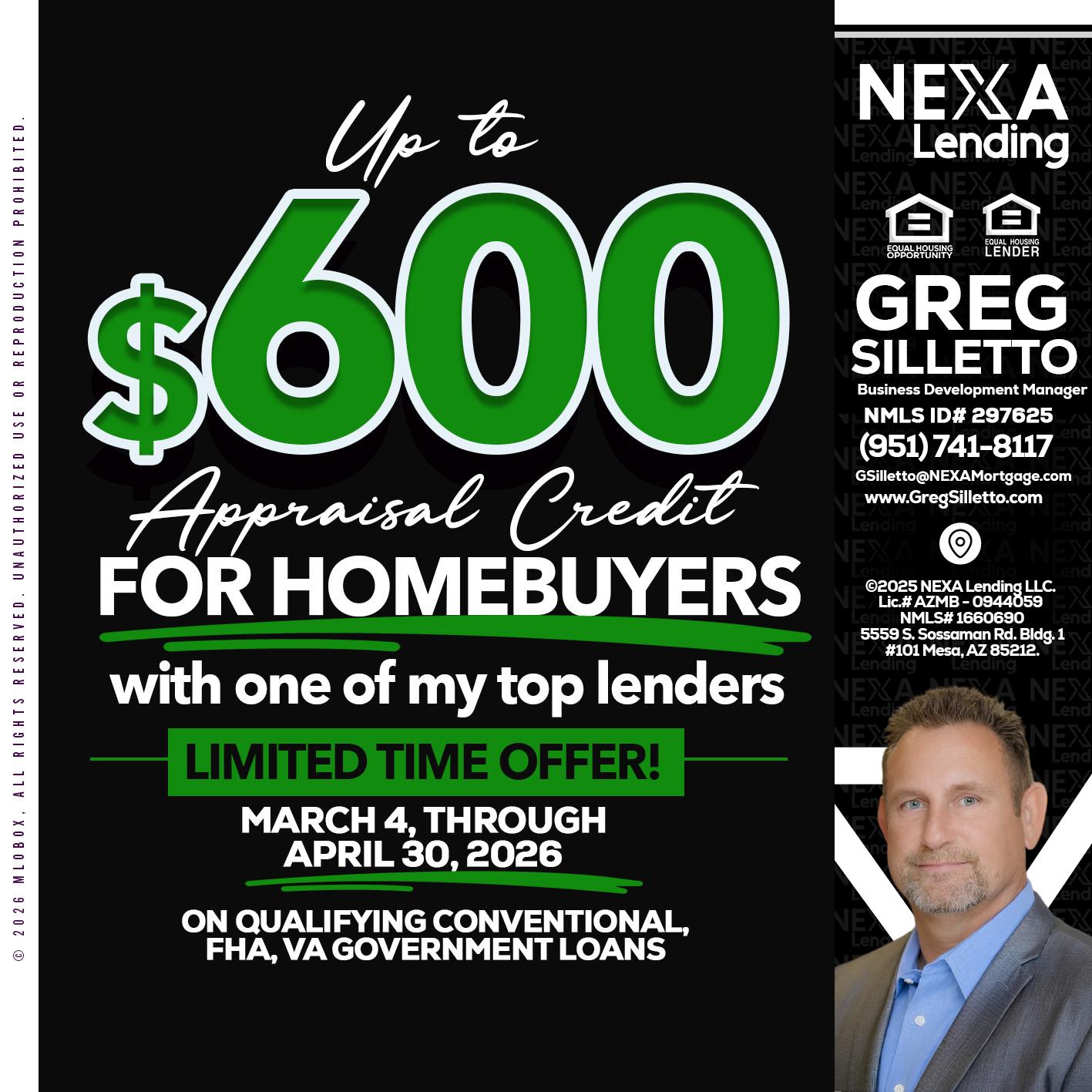 up to $600 - Greg Silletto -Business Development Manager
