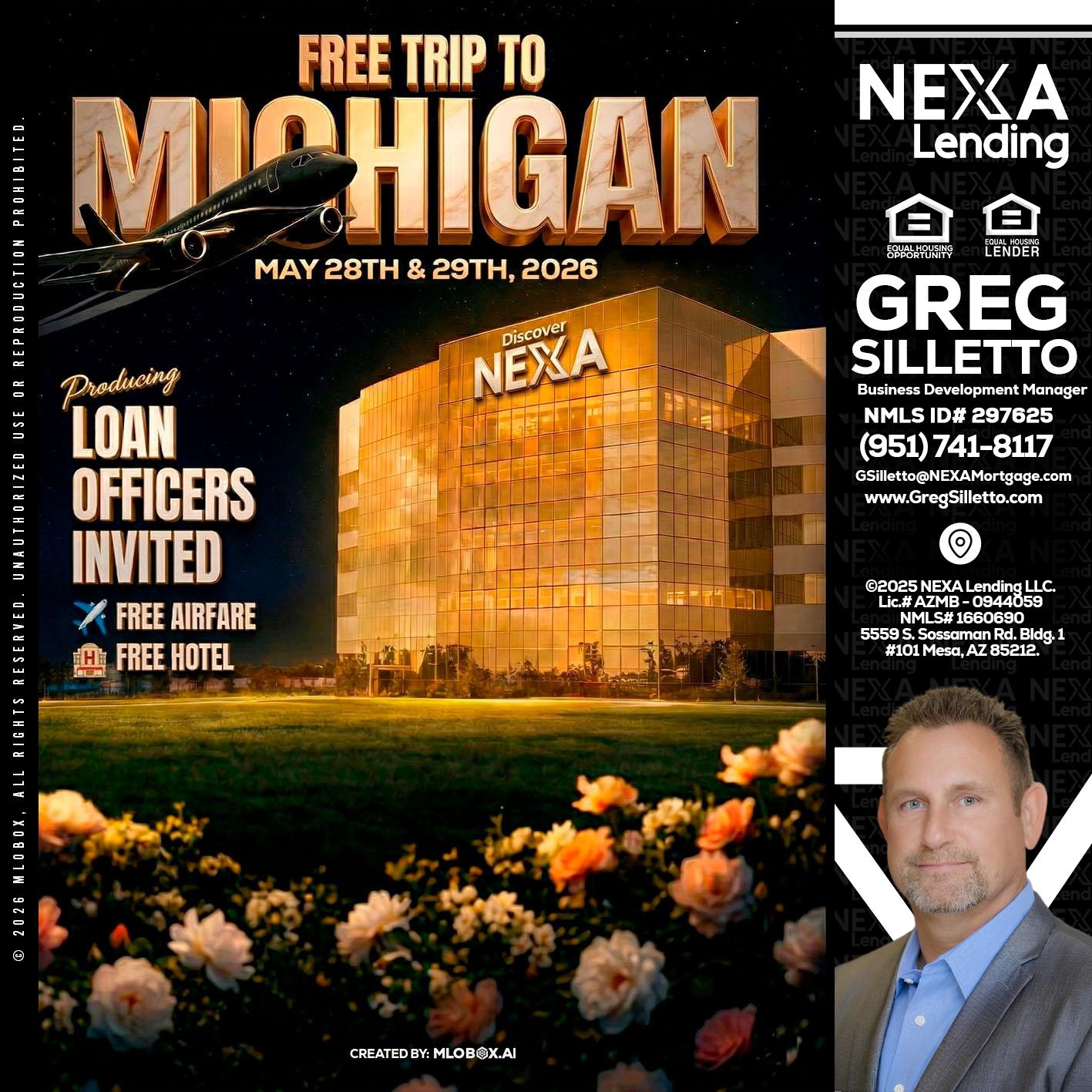 FREE TRIP TO MICHIGAN - Greg Silletto -Business Development Manager