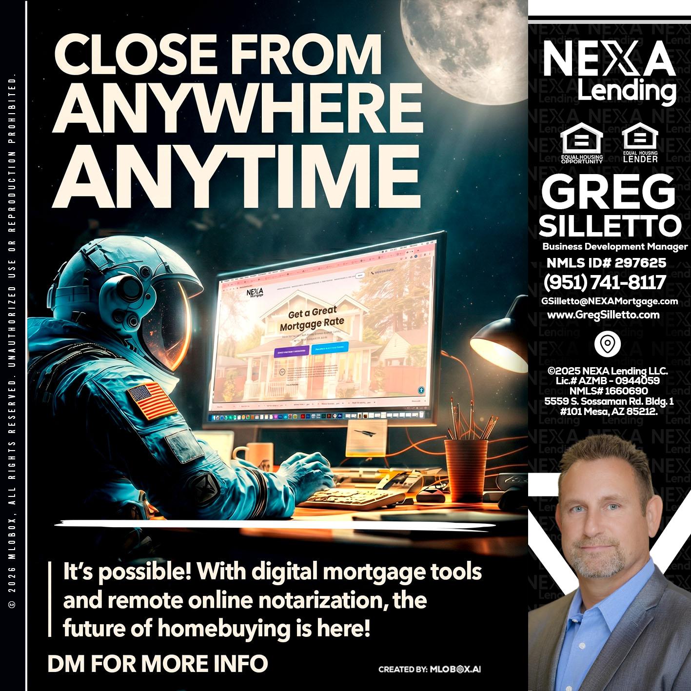CLOSE FROM - Greg Silletto -Business Development Manager