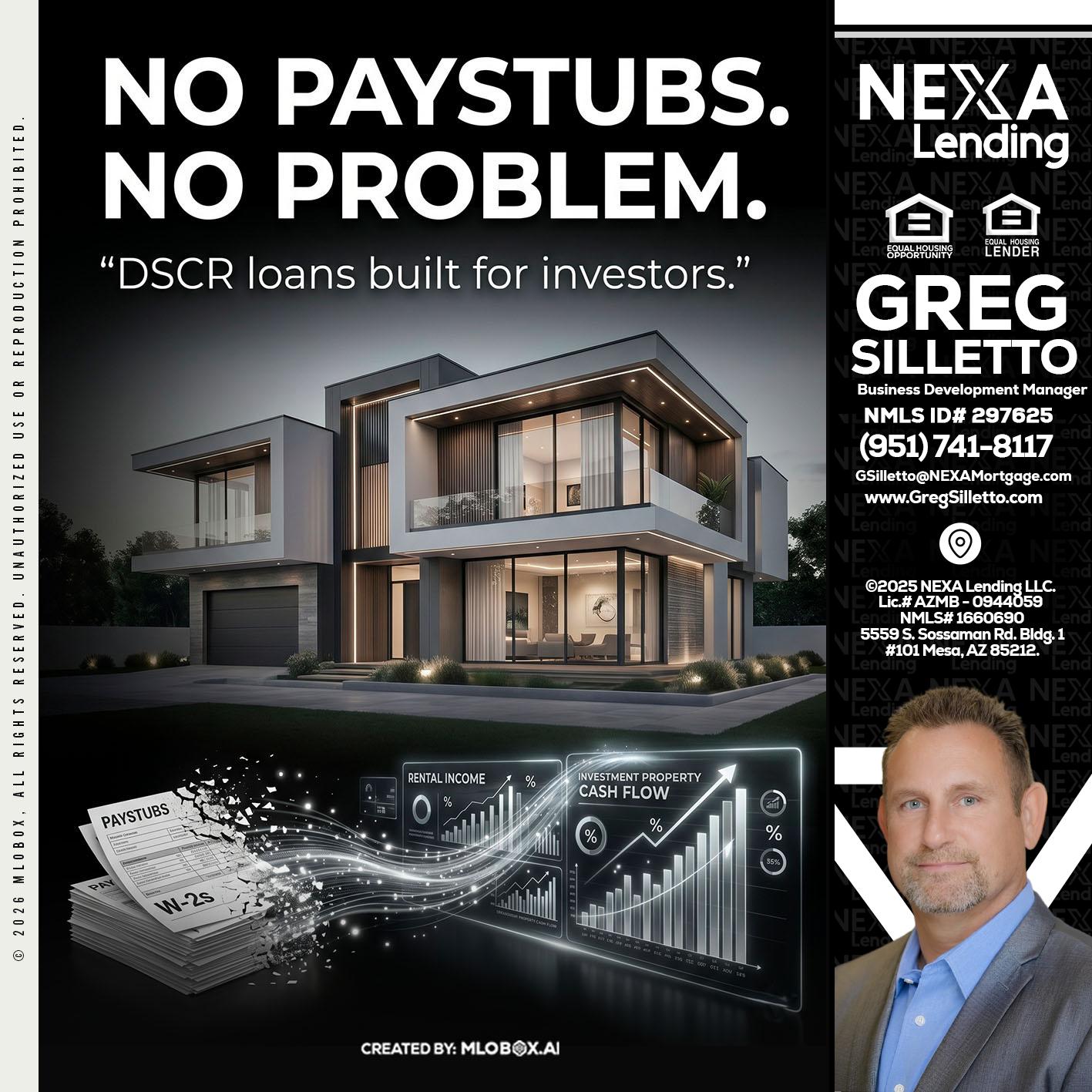 no paystub - Greg Silletto -Business Development Manager