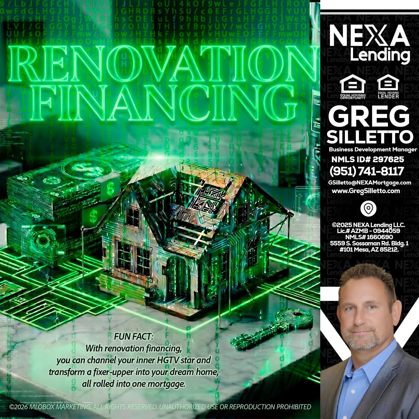 RENOVATION FINANCING - Greg Silletto -Business Development Manager