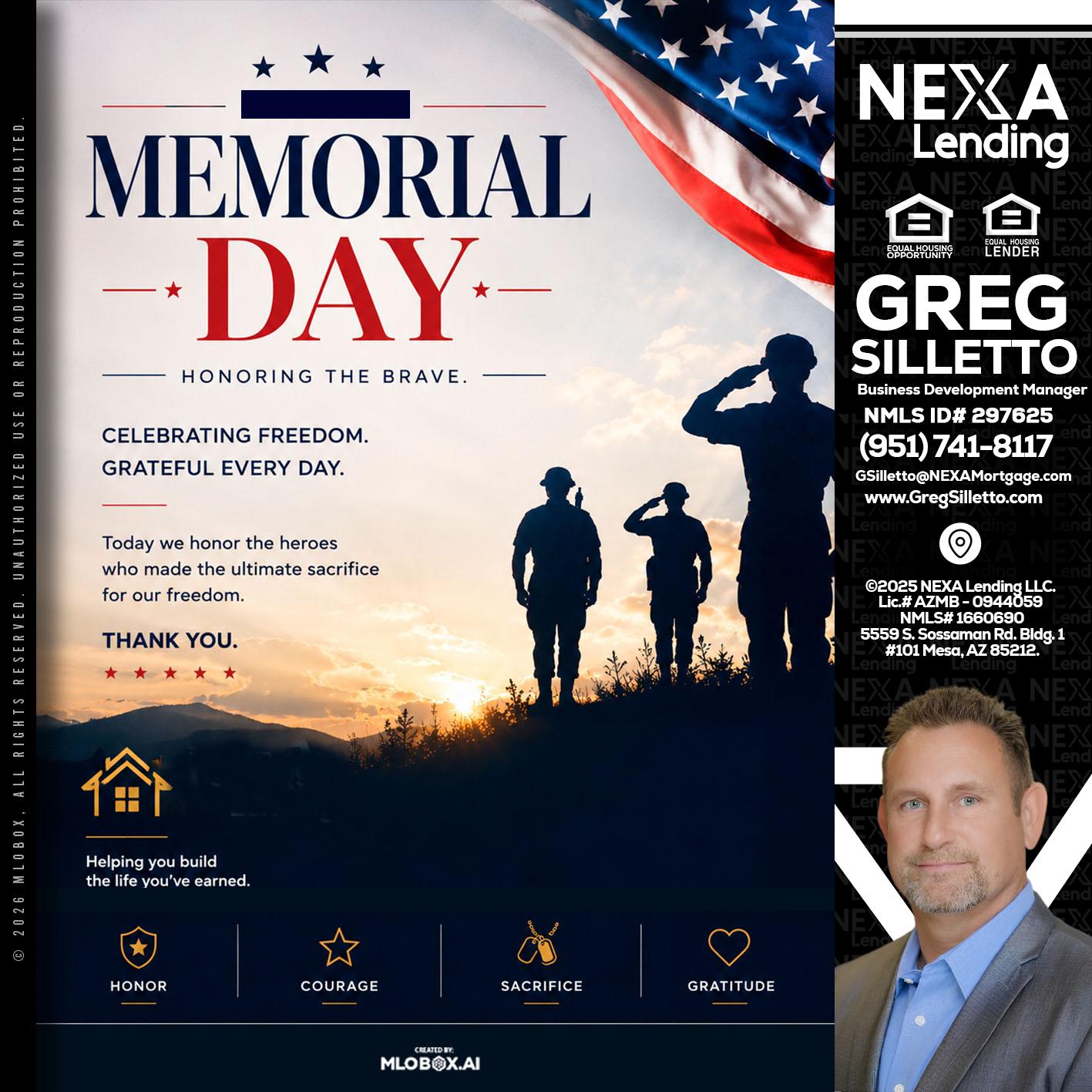 MEMORIAL DAY - Greg Silletto -Business Development Manager