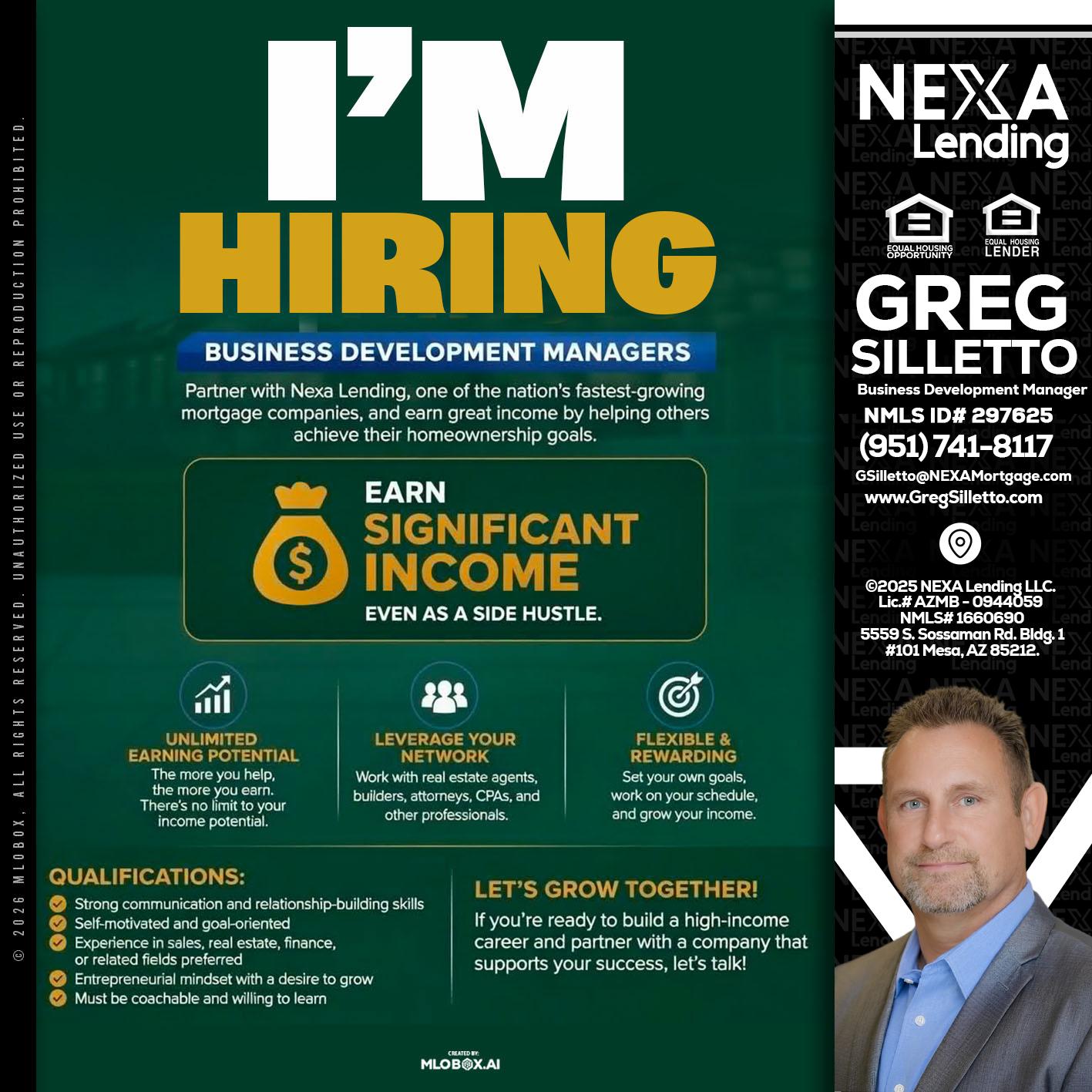 IM HIRING - Greg Silletto -Business Development Manager