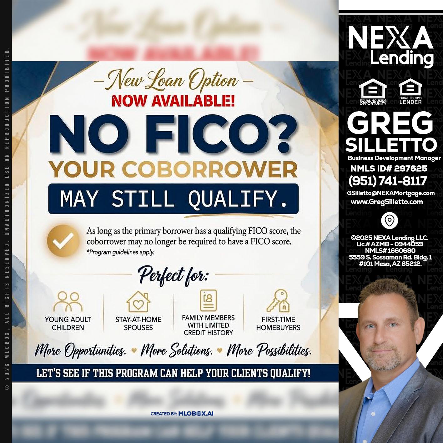 NO FICO? - Greg Silletto -Business Development Manager