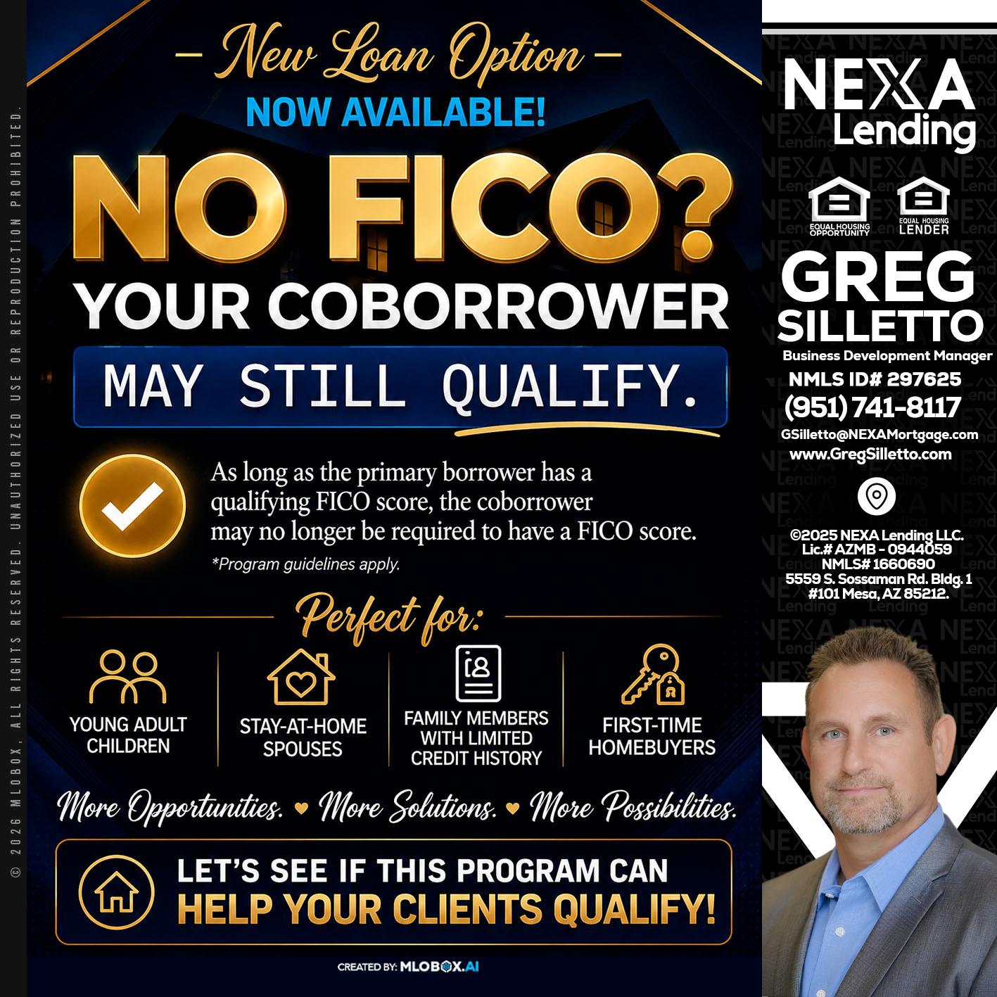 NO FICO - Greg Silletto -Business Development Manager