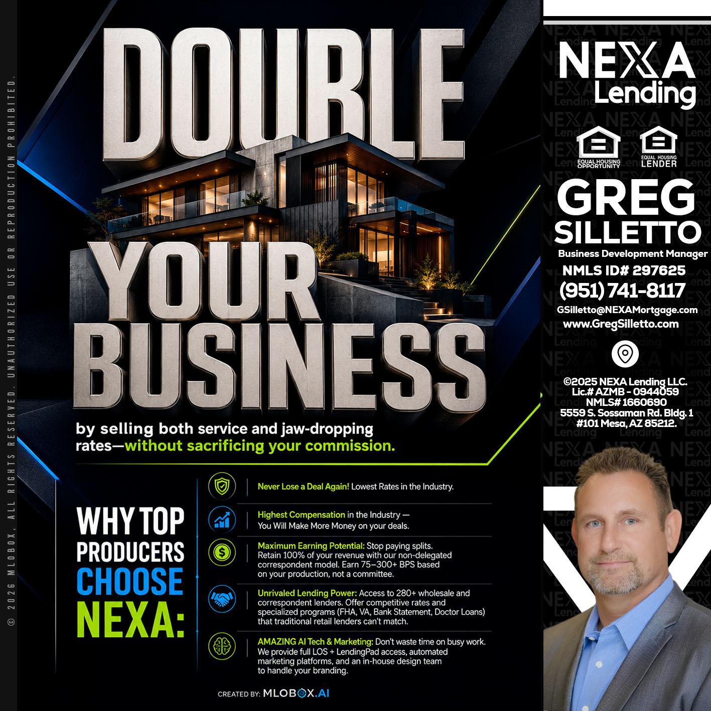 DOUBLE YOUR BUSINESS - Greg Silletto -Business Development Manager