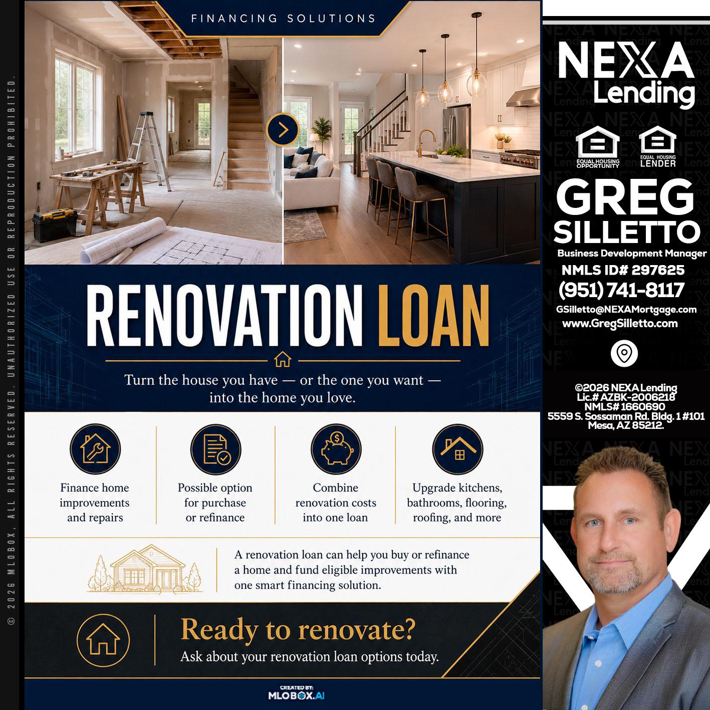 RENOVATION LOAN - Greg Silletto -Business Development Manager
